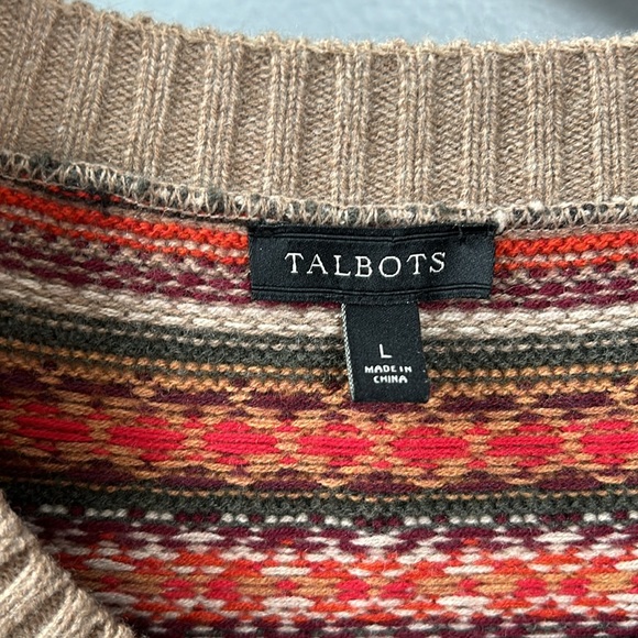 Talbots Nordic Fair Isle Wool Blend Fall Inspired Cardigan Sweater Size L - Picture 3 of 10